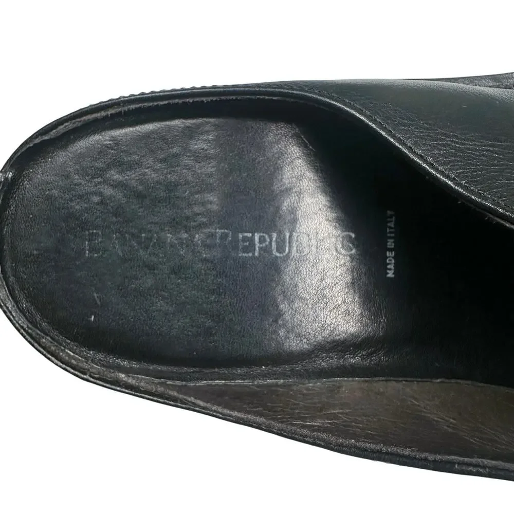 Banana Republic | Men | Classic Black Seamed Slip On Leather Clog Mules | 10 D